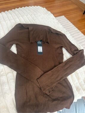 Fashion Nova Ribbed Long-Sleeve Mock Neck Top - coffee